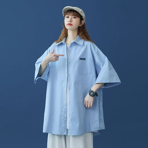 Chemise A Manches Courtes D'été Design Féminin Sens Niche Style Chemise Ample Année Nouveau Manteau Mince Décontracté De Couleur Unie