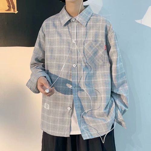 Chemise Pour Hommes Paresseux A Manches Longues Printemps Nouveau Beau Haut Décontracté Tendance Coréenne Lâche Veste De Printemps A Carreaux