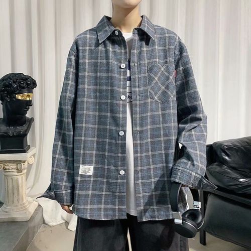Chemise Pour Hommes Paresseux A Manches Longues Printemps Nouveau Beau Haut Décontracté Tendance Coréenne Lâche Veste De Printemps A Carreaux
