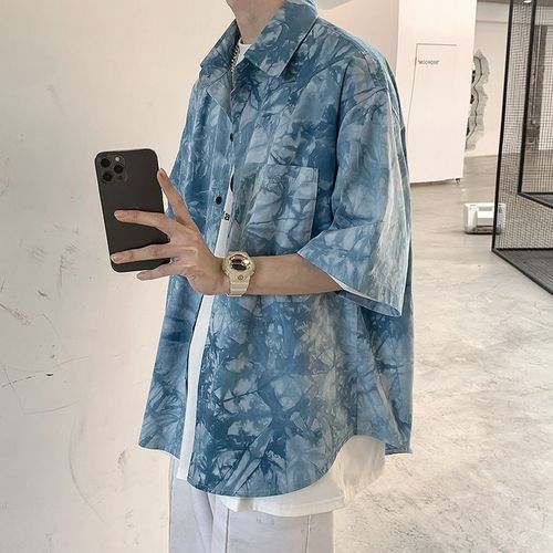 Section Mince Chemise Hawaienne Garçons Été Tendance Haut Ample Vetements Design Tie-Dye A Manches Courtes Fleur Chemise Veste