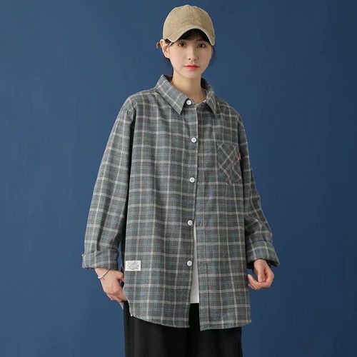 Nouveau Automne Style Coréen Ample Plaid Chemise A Manches Longues Hommes Et Femmes Section Mince Vetements D'extérieur Rétro Style Chemise Veste