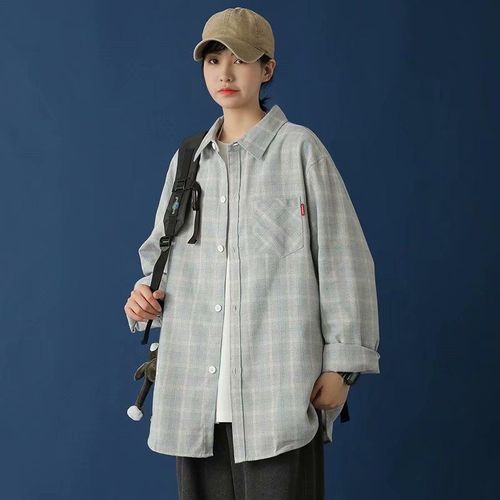 Nouveau Automne Style Coréen Ample Plaid Chemise A Manches Longues Hommes Et Femmes Section Mince Vetements D'extérieur Rétro Style Chemise Veste
