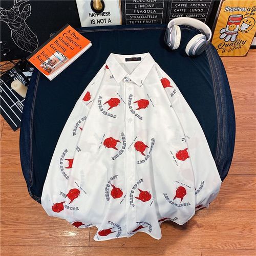 Style Rétro Ruffian Beau Chemise A Manches Longues Hommes Décontracté Lâche Ins Tendance Vent Paresseux Couple Chemise Florale Marée