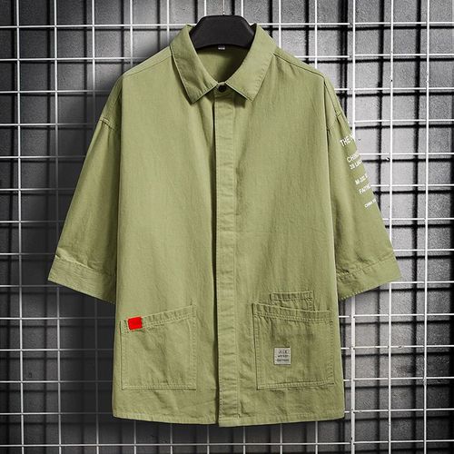 Chemise A Manches Courtes Pour Hommes Nouvelle Version Coréenne De La Tendance Chemise Ample Décontractée Été Trois-Quarts A Manches Outillage Veste Hommes