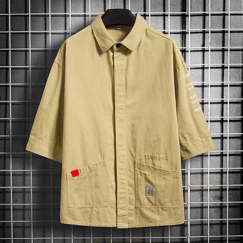 Chemise A Manches Courtes Pour Hommes Nouvelle Version Coréenne De La Tendance Chemise Ample Décontractée Été Trois-Quarts A Manches Outillage Veste Hommes