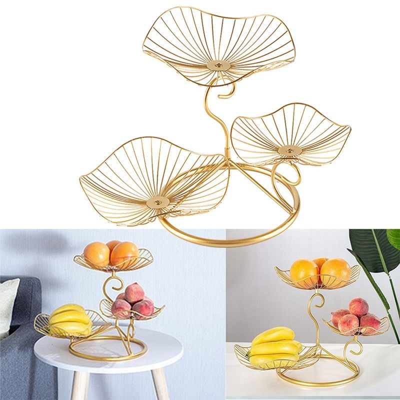 Plateau de rangement à trois couches en forme de feuille, panier en fil style nordique, assiette de fruits, support de salon, pour ranger la cuisine, décorer la maison