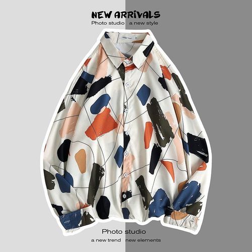 Style Rétro Chemise A Manches Longues Hommes Japonais Hawaien Style Coréen Tendance Couple Imprimé Floral Printemps Et Automne Chemise Veste