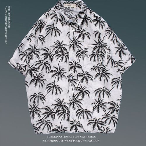 Été Mince Chemise A Manches Courtes Hommes A La Mode Lâche Style Couple Japonais All-Match Manches Cinq-Quarts Plage Fleur Haut