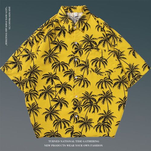 Été Mince Chemise A Manches Courtes Hommes A La Mode Lâche Style Couple Japonais All-Match Manches Cinq-Quarts Plage Fleur Haut