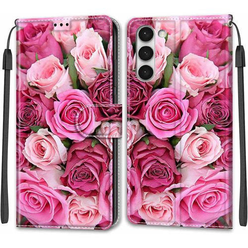 Coque Samsung Galaxy S23, Etui Samsung Galaxy S23, Etui Housse En Cuir Flip Case Fonction Support Housse Avec Fentes De Cartes Magnetique Portefeuille Protection Case (Rose 2)