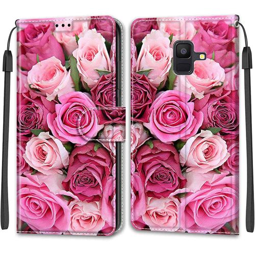 Coque Pour Samsung Galaxy A6 2018, Etui Samsung A6 2018, Housse De Galaxy A6 2018 En Cuir Pu, Etui Housse En Cuir De Protection Avec [Magnetique] Flip Portefeuille Antichoc Case(Rose 2)
