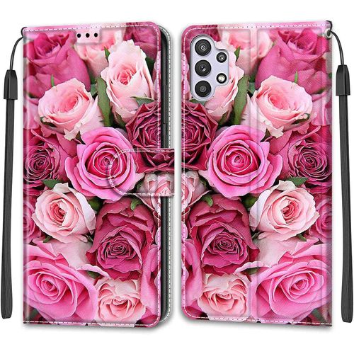 Coque Pour Samsung Galaxy A32 5g, Etui Samsung A32 5g, Housse De Galaxy A32 5g En Cuir Pu, Etui Housse En Cuir De Protection Avec [3 Emplacements Pour Cartes] [Magnetique] Flip Case(Rose 2)