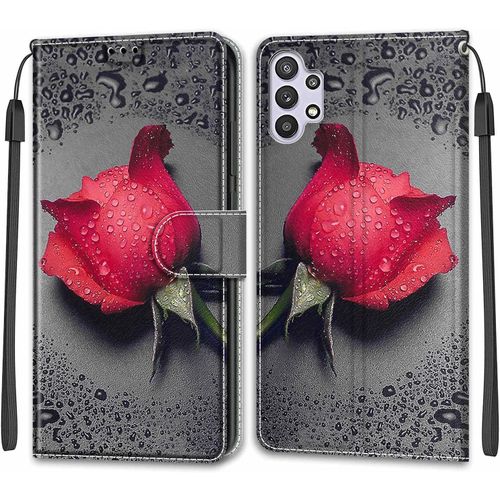 Coque Pour Samsung Galaxy A32 5g, Etui Samsung A32 5g, Housse De Galaxy A32 5g En Cuir Pu, Etui Housse En Cuir De Protection Avec [3 Emplacements Pour Cartes] [Magnetique] Flip Case(Rose 1)