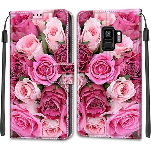Coque Pour Samsung Galaxy S9 Plus, Etui Samsung S9 Plus, Housse De Galaxy S9 Plus En Cuir Pu, Etui Housse En Cuir De Protection Avec [Magnetique] Flip Portefeuille Antichoc Case(Rose 2)