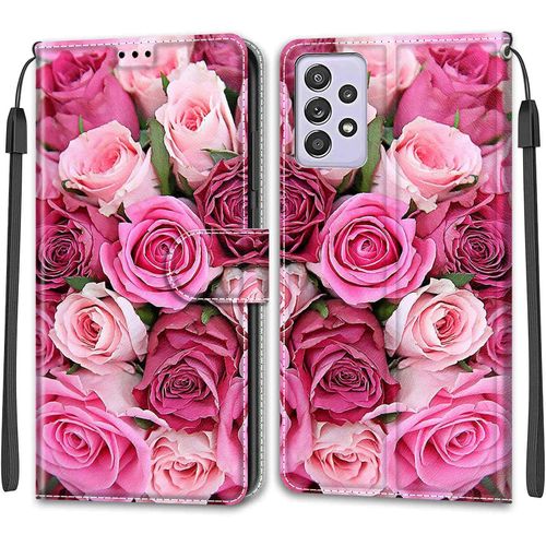 Coque Pour Samsung Galaxy A52s 5g/ A52 4g/5g, Etui Samsung A52s 5g/ A52 4g/5g, Housse De Galaxy A52s 5g/ A52 4g/5g En Cuir Pu, Etui Housse En Cuir De Protection Magnetique Flip Case(Rose 2)