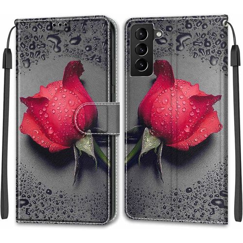 Coque Pour Samsung Galaxy S22 Plus, Etui Samsung S22 Plus, Housse De Galaxy S22 Plus En Cuir Pu, Etui Housse En Cuir De Protection Avec [Magnetique] Flip Portefeuille Antichoc Case(Rose 1)