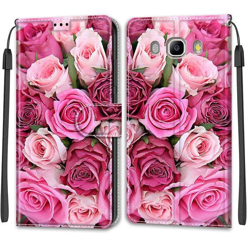 Coque Pour Samsung Galaxy J5 2016 /J510, Etui Samsung J5 2016 /J510, Housse De Galaxy J5 2016 /J510 En Cuir Pu,Etui Housse En Cuir De Protection Avec [Magnetique] Portefeuille Case(Rose 2)