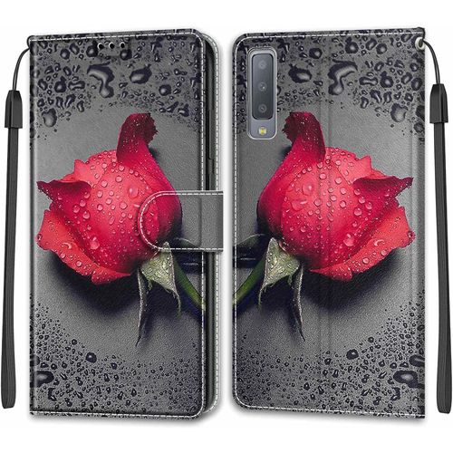 Coque Pour Samsung Galaxy A7 2018 /A750, Etui Samsung A7 2018 /A750, Housse De Galaxy A7 2018 /A750 En Cuir Pu, Etui Housse En Cuir De Protection Avec [Magnetique] Flip Case(Rose 1)