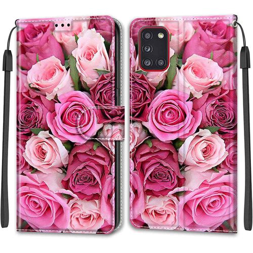 Coque Pour Samsung Galaxy A31, Etui Samsung A31, Housse De Galaxy A31 En Cuir Pu, Etui Housse En Cuir De Protection Avec [3 Emplacements Pour Cartes] [Magnetique] Flip Case(Rose 2)