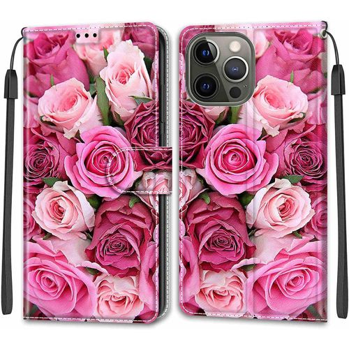 Coque Iphone 13 Pro Max, Etui Iphone 13 Pro Max (6,7 Pouces), Etui Housse En Cuir Coque Flip Case Fonction Support Avec Fentes De Cartes Magnetique Portefeuille Protection Case (Rose 2)