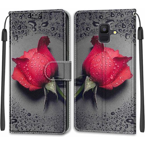 Coque Pour Samsung Galaxy A6 2018, Etui Samsung A6 2018, Housse De Galaxy A6 2018 En Cuir Pu, Etui Housse En Cuir De Protection Avec [Magnetique] Flip Portefeuille Antichoc Case(Rose 1)