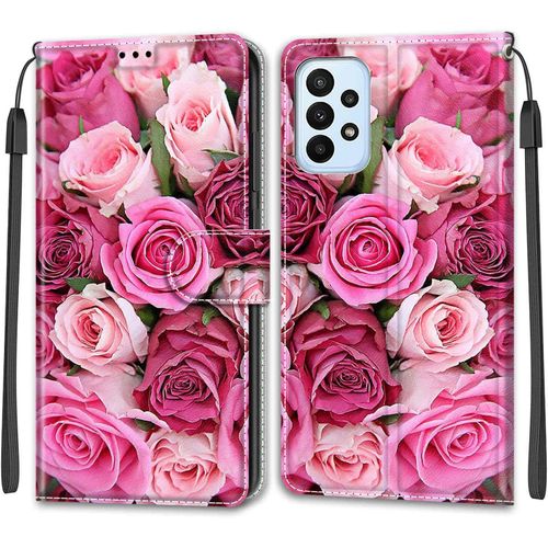 Coque Pour Samsung Galaxy A23 5g, Etui Samsung A23 5g, Housse De Galaxy A23 5g En Cuir Pu, Etui Housse En Cuir De Protection Avec [3 Emplacements Pour Cartes] [Magnetique] Flip Case(Rose 2)