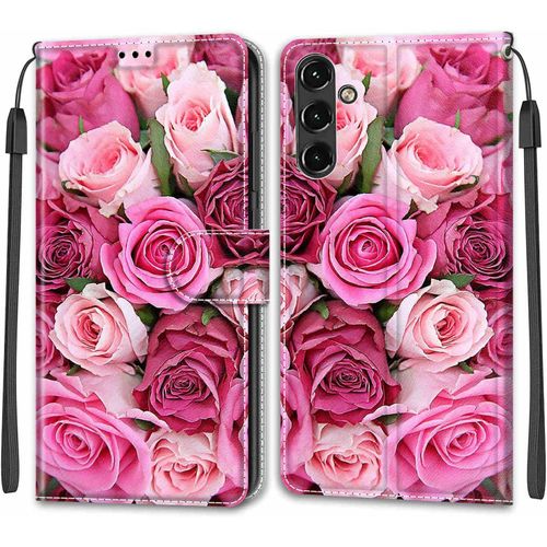Coque Samsung Galaxy A14 5g, Etui Samsung Galaxy A14 5g, Etui Housse En Cuir Flip Case Fonction Support Housse Avec Fentes De Cartes Magnetique Portefeuille Protection Case (Rose 2)