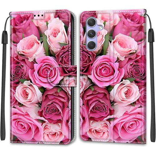 Coque Samsung Galaxy A24 4g, Etui Samsung Galaxy A24 4g, Etui Housse En Cuir Flip Case Fonction Support Housse Avec Fentes De Cartes Magnetique Portefeuille Protection Case (Rose 2)