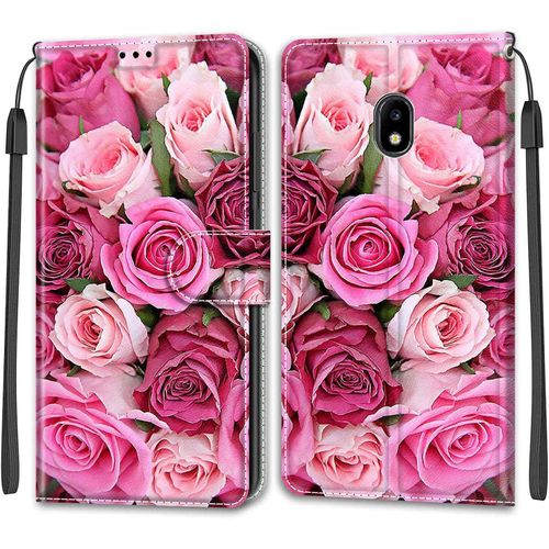 Coque Pour Samsung Galaxy J3 2017/J330, Etui Samsung J3 2017/J330, Housse De Galaxy J3 2017/J330 En Cuir Pu, Etui Housse En Cuir De Protection Avec [Magnetique] Portefeuille Case(Rose 2)