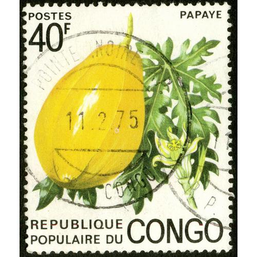 Timbre Oblitéré République Populaire Du Congo, Papaye, Postes, 40 F