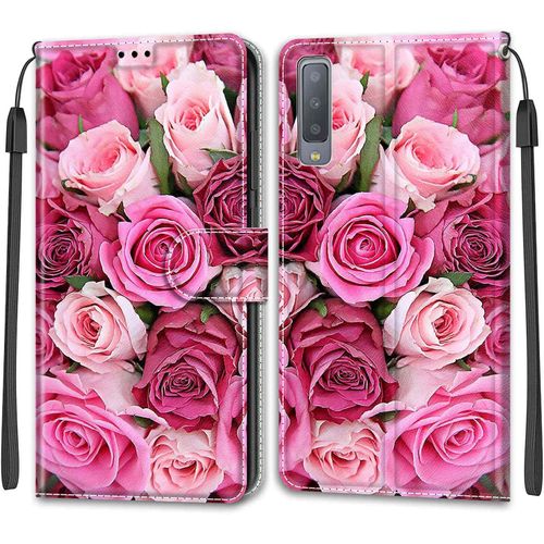 Coque Pour Samsung Galaxy A7 2018 /A750, Etui Samsung A7 2018 /A750, Housse De Galaxy A7 2018 /A750 En Cuir Pu, Etui Housse En Cuir De Protection Avec [Magnetique] Flip Case(Rose 2)