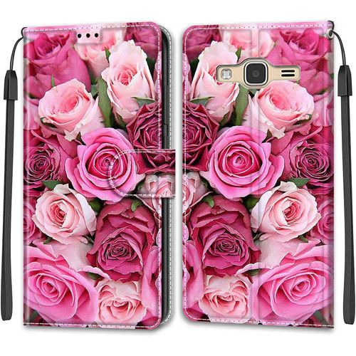 Coque Pour Samsung Galaxy J3 2016/J310, Etui Samsung J3 2016/J310, Housse De Galaxy J3 2016/J310 En Cuir Pu, Etui Housse En Cuir De Protection Avec [Magnetique] Portefeuille Case(Rose 2)