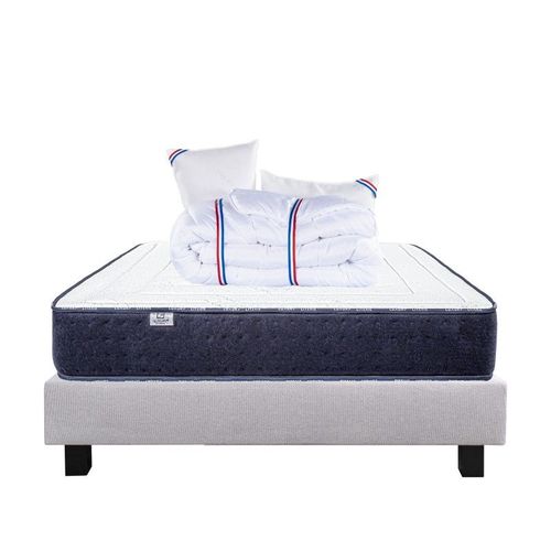 Ensemble Matelas Nuage (24cm), Sommier (20cm), Oreiller Et Couette-Mousse Haute Densité, Mi-Ferme, Face Été/Hiver - Gris, 160x200cm