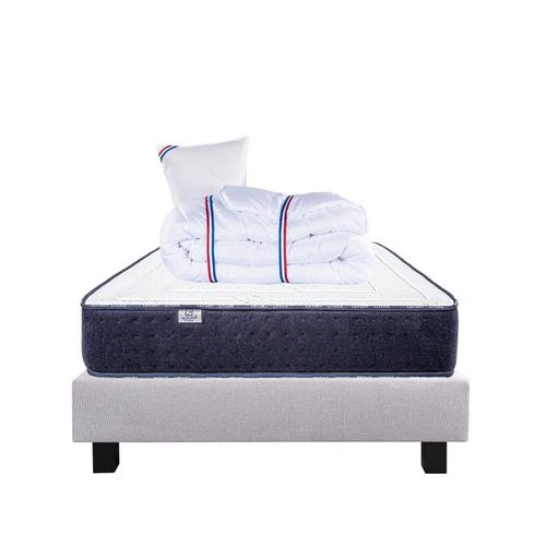 Ensemble Matelas Nuage (24cm), Sommier (20cm), Oreiller Et Couette-Mousse Haute Densité, Mi-Ferme, Face Été/Hiver - Gris, 90x190cm