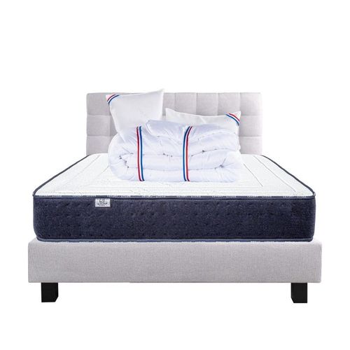 Ensemble Matelas Nuage (24cm), Sommier (20cm), Oreiller, Couette Et Tête De Lit- Mousses Haute Densité, Mi-Ferme, Double Face - Gris, 160x200cm