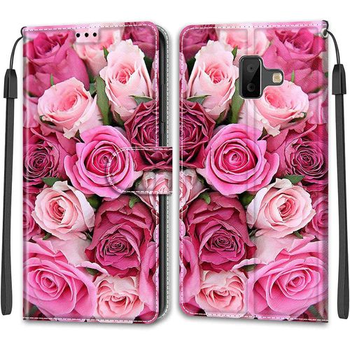 Coque Pour Samsung Galaxy J6 Plus 2018, Etui Samsung J6 Plus 2018, Housse De Galaxy J6 Plus 2018 En Cuir Pu, Etui Housse En Cuir De Protection Avec [Magnetique] Flip Portefeuille (Rose 2)