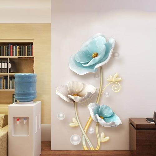 Autocollants muraux Lotus bleu, grands autocollants décoratifs DIY,  décoration de salon, maison, fleurs, Stickers muraux, conception d'art de  chambre à coucher