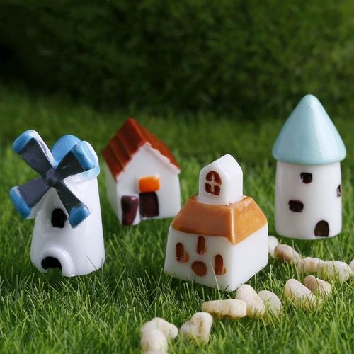 4 pièces de Micro ornements de paysage en mousse, moulin à vent, maison, château, modèle Miniature, décoration succulente, artisanat, accessoires pour la maison