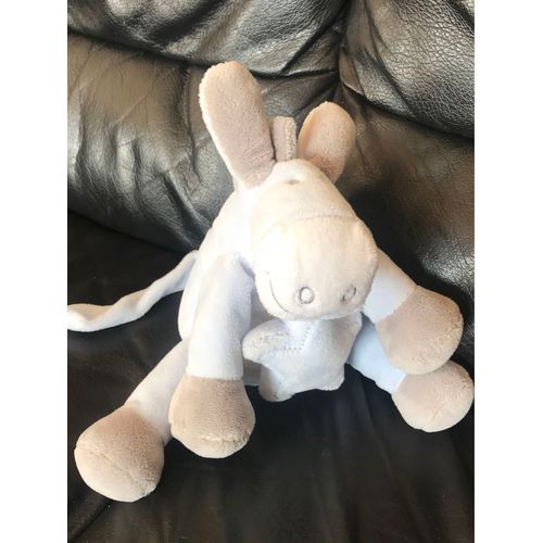 Doudou Peluche Musicale Noukies Âne Paco Bleu Blanc Gris 18cm Etoile 