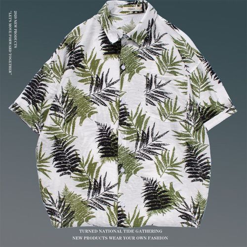 Été Mince Chemise A Manches Courtes Hommes A La Mode Lâche Style Couple Japonais All-Match Manches Cinq-Quarts Plage Fleur Haut