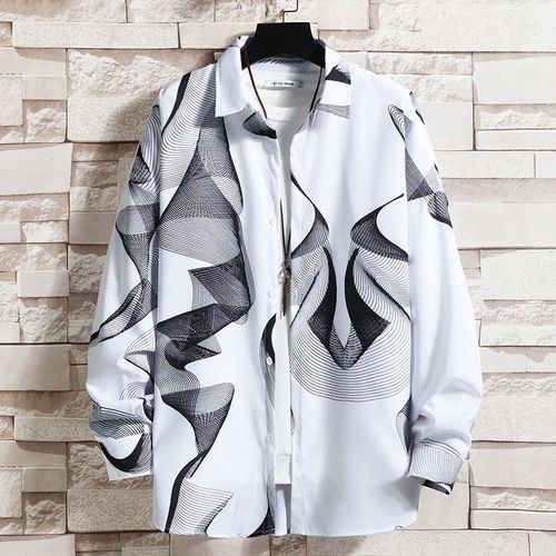 Printemps Et Automne Chemise A Fleurs Hommes Style Coréen A La Mode Beau Lâche A Manches Longues Imprimé A La Mode Marque Décontracté Tout Match Chemise De Couple A La Mode
