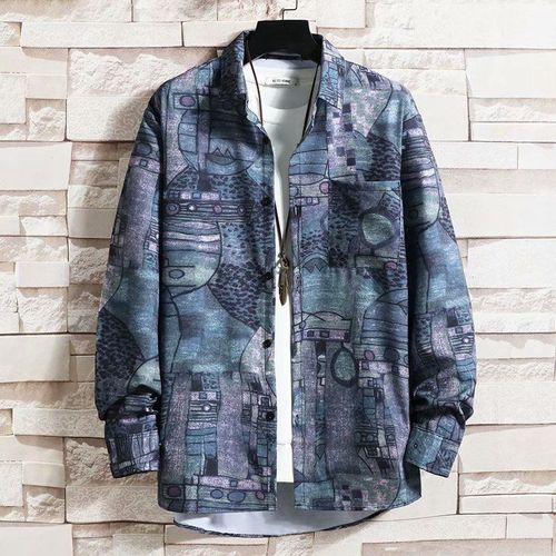 Printemps Et Automne Chemise A Fleurs Hommes Style Coréen A La Mode Beau Lâche A Manches Longues Imprimé A La Mode Marque Décontracté Tout Match Chemise De Couple A La Mode