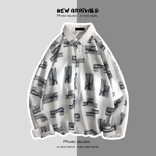 Pure??? Version Coréenne De La Chemise A La Mode Garçons Ruffian Beau Ins Marée Marque Lâche Chemise A Fleurs A Manches Longues Vetements De Printemps Décontractés