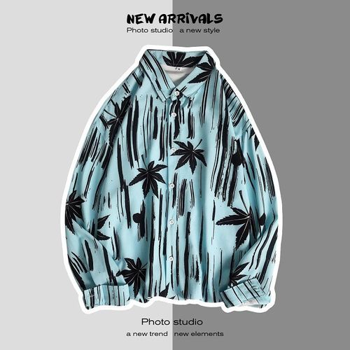 Pure??? Version Coréenne De La Chemise A La Mode Garçons Ruffian Beau Ins Marée Marque Lâche Chemise A Fleurs A Manches Longues Vetements De Printemps Décontractés