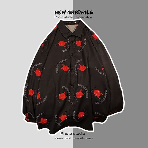 Pure??? Version Coréenne De La Chemise A La Mode Garçons Ruffian Beau Ins Marée Marque Lâche Chemise A Fleurs A Manches Longues Vetements De Printemps Décontractés