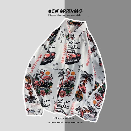 Pure??? Version Coréenne De La Chemise A La Mode Garçons Ruffian Beau Ins Marée Marque Lâche Chemise A Fleurs A Manches Longues Vetements De Printemps Décontractés