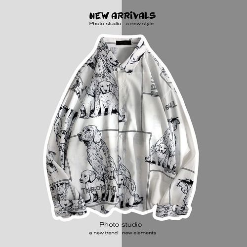 Pure??? Version Coréenne De La Chemise A La Mode Garçons Ruffian Beau Ins Marée Marque Lâche Chemise A Fleurs A Manches Longues Vetements De Printemps Décontractés