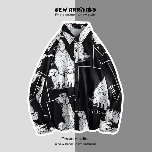 Pure??? Version Coréenne De La Chemise A La Mode Garçons Ruffian Beau Ins Marée Marque Lâche Chemise A Fleurs A Manches Longues Vetements De Printemps Décontractés