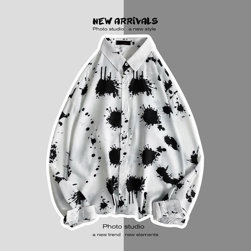 Pure??? Version Coréenne De La Chemise A La Mode Garçons Ruffian Beau Ins Marée Marque Lâche Chemise A Fleurs A Manches Longues Vetements De Printemps Décontractés