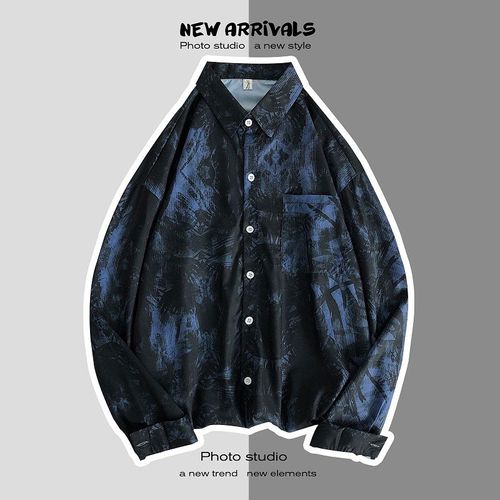 Pure??? Version Coréenne De La Chemise A La Mode Garçons Ruffian Beau Ins Marée Marque Lâche Chemise A Fleurs A Manches Longues Vetements De Printemps Décontractés